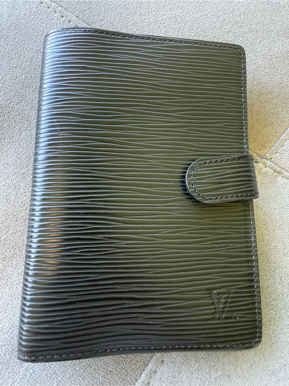 Louis Vuitton Black Textured Leather Agenda Cover with Snap